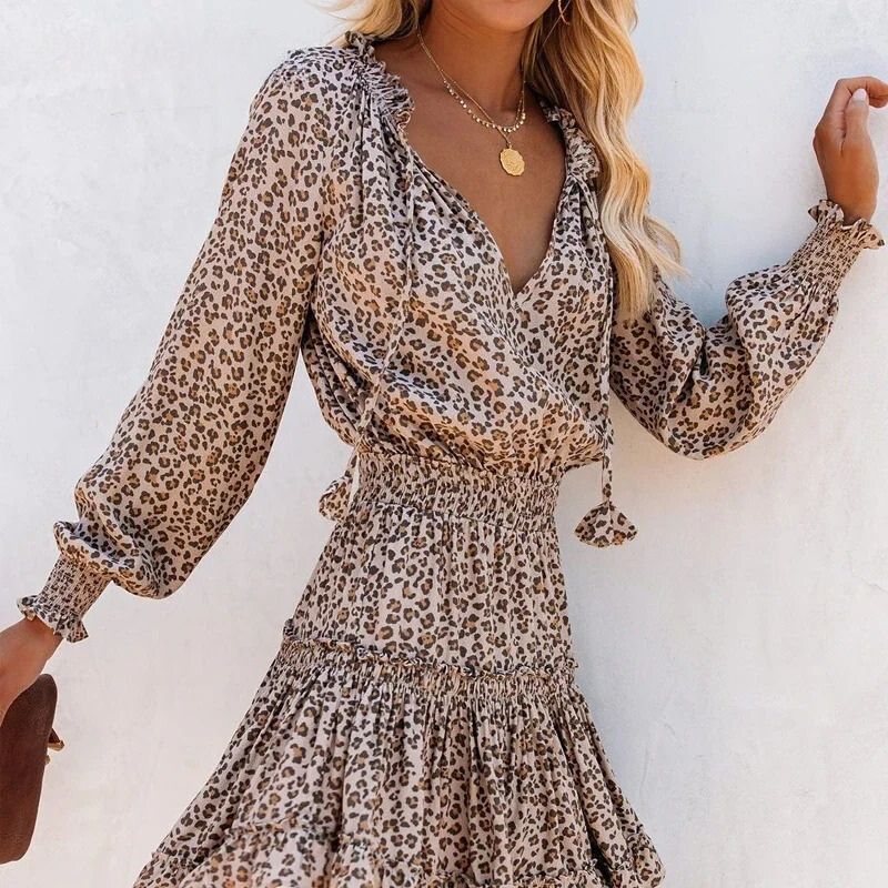Daphne - panter print mini-jurk