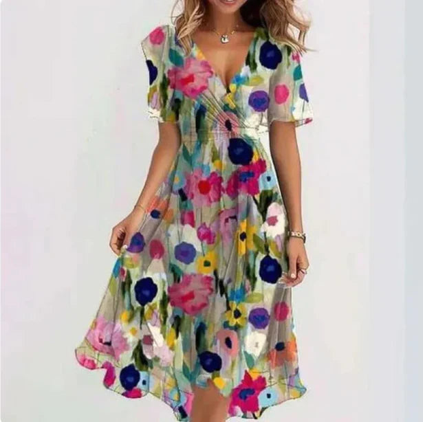 Verfijnde Midi-jurk voor dames - zacht chiffon met v-halslijn