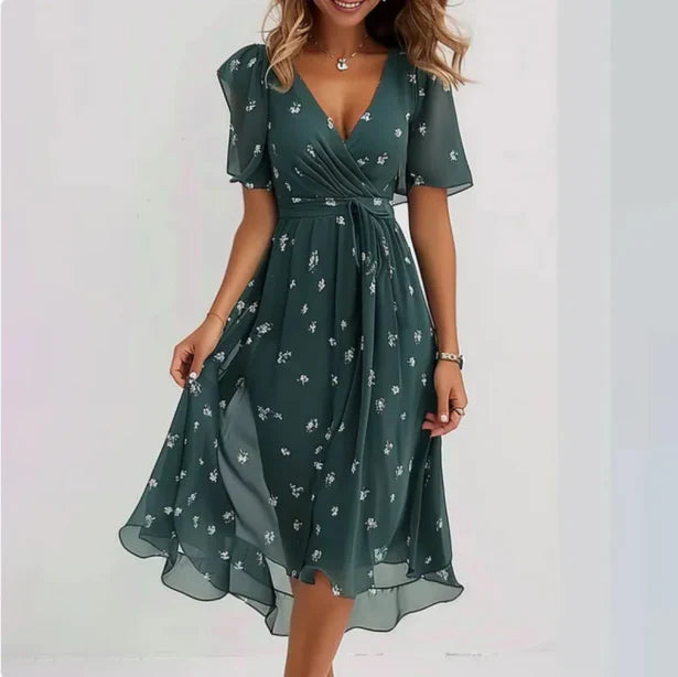 Verfijnde Midi-jurk voor dames - zacht chiffon met v-halslijn
