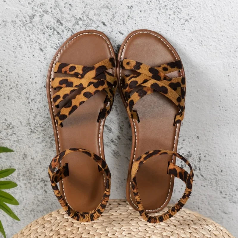 Stijlvolle Panter Print Orthopedische Platte Sandalen - By La Bella Vie