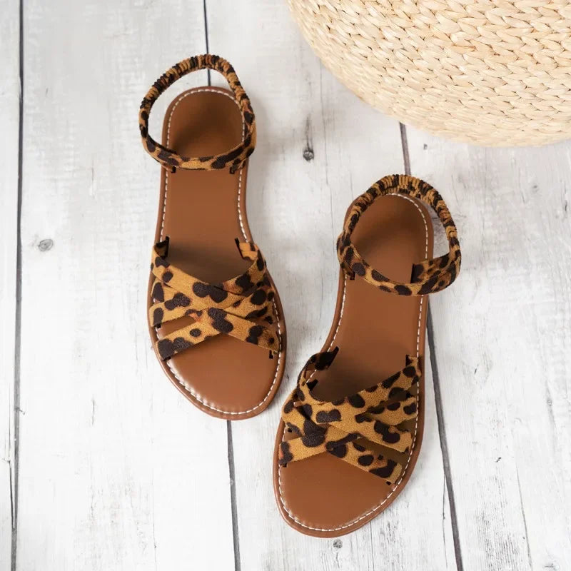 Stijlvolle Panter Print Orthopedische Platte Sandalen - By La Bella Vie