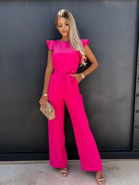 Maddison - elegante jumpsuit met ruches mouwen - By La Bella Vie