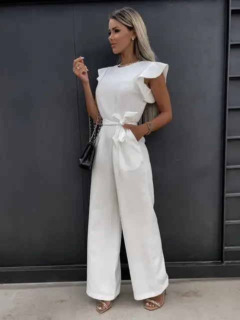 Dahlia - jumpsuit met ruches mouwen en ceintuur - By La Bella Vie