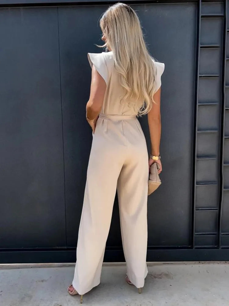 Maddison - elegante jumpsuit met ruches mouwen - By La Bella Vie