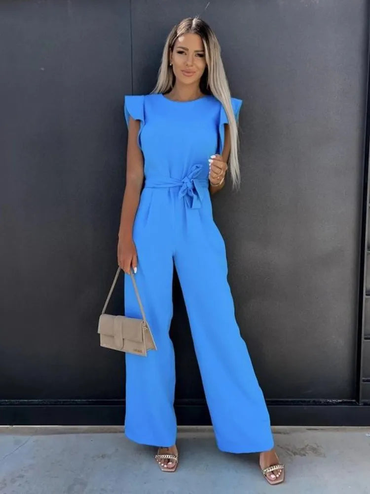 Dahlia - jumpsuit met ruches mouwen en ceintuur - By La Bella Vie
