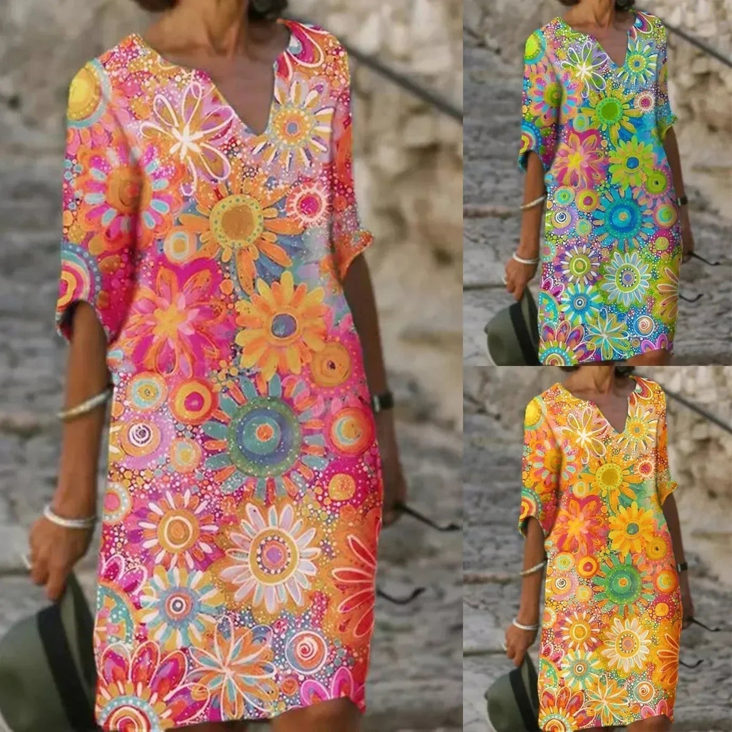 Delia - zomerjurk met halve mouwen en bloemenprint