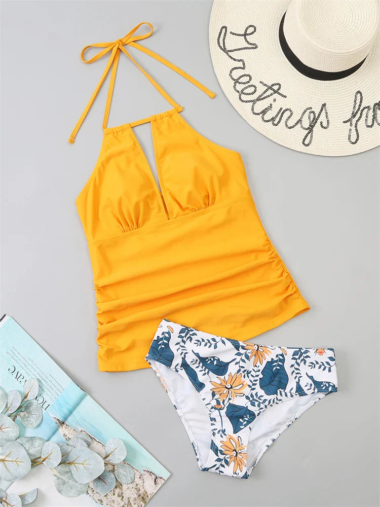 Tankini Corrigerend Badpak met Hoge Taille en V-hals - By La Bella Vie
