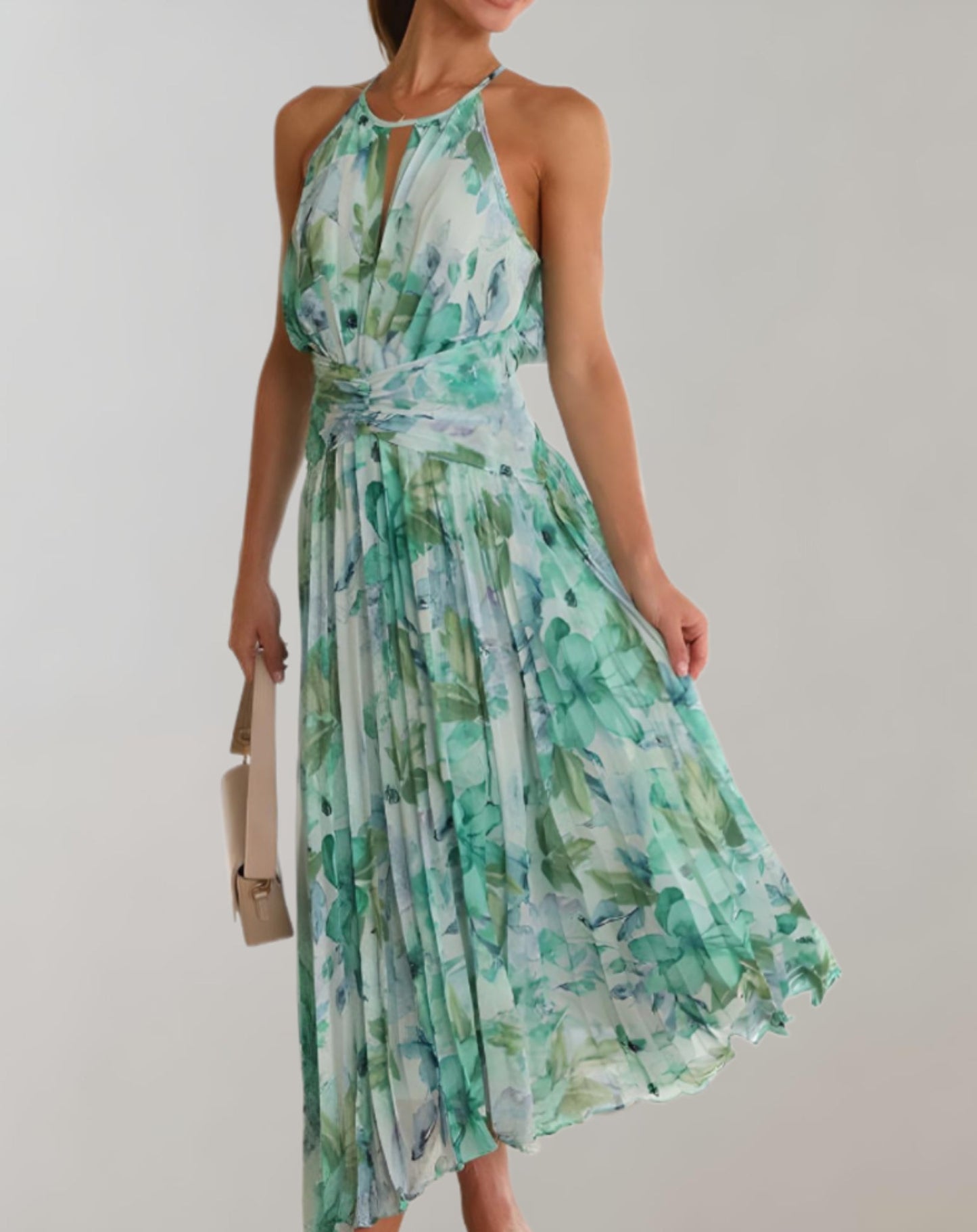 Selene - Stijlvolle halternek bloemen maxi-jurk