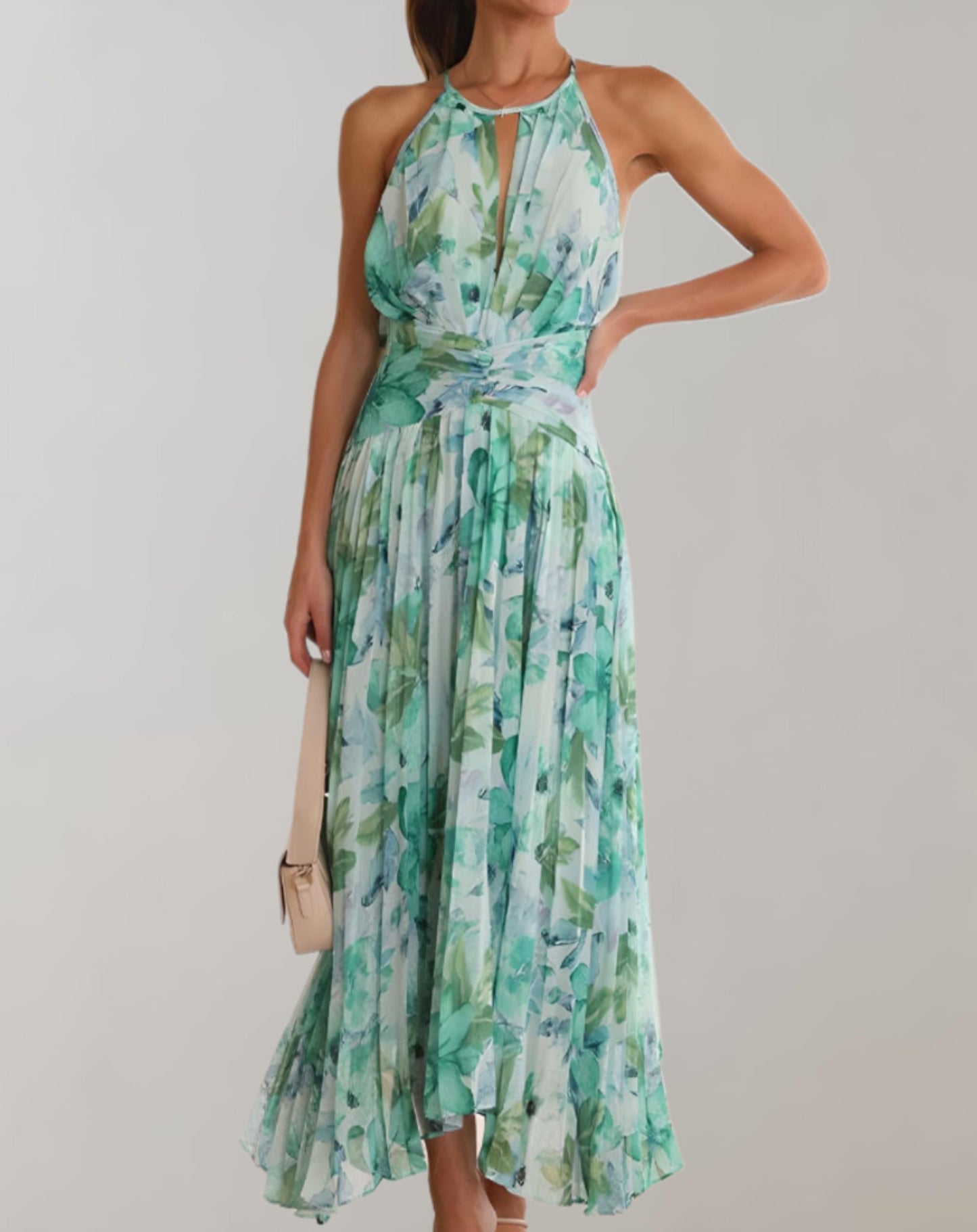 Selene - Stijlvolle halternek bloemen maxi-jurk
