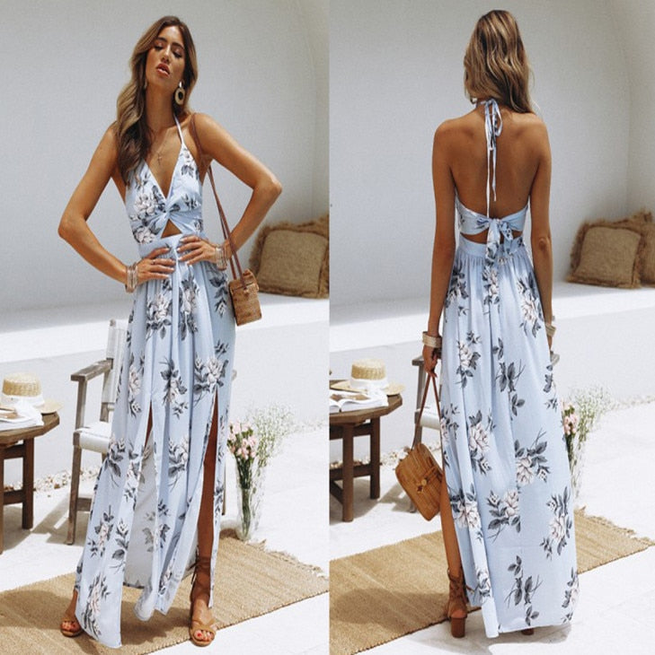 Margaret - Casual Bloemenprint Boho Jurk met Open Rug