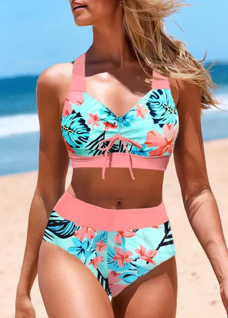 Ademende highwaist bedrukte zwemkleding - By La Bella Vie