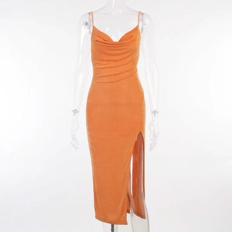 Ashley - elegante bodycon oranje midi-jurk