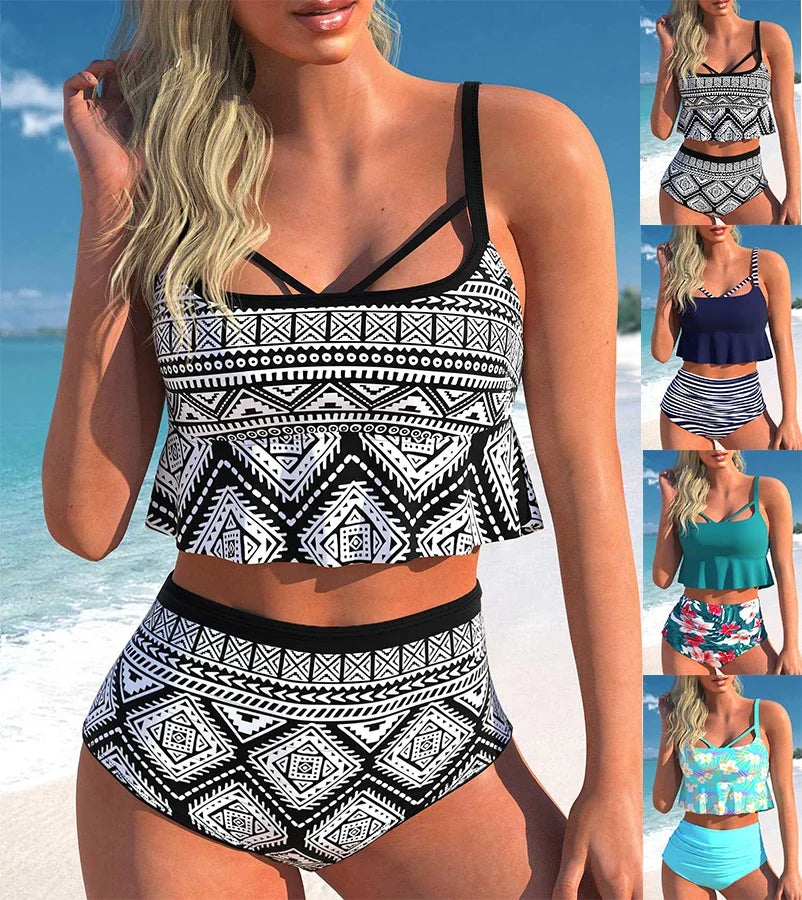 High Waist Bikini Set - Geometrisch Patroon - By La Bella Vie