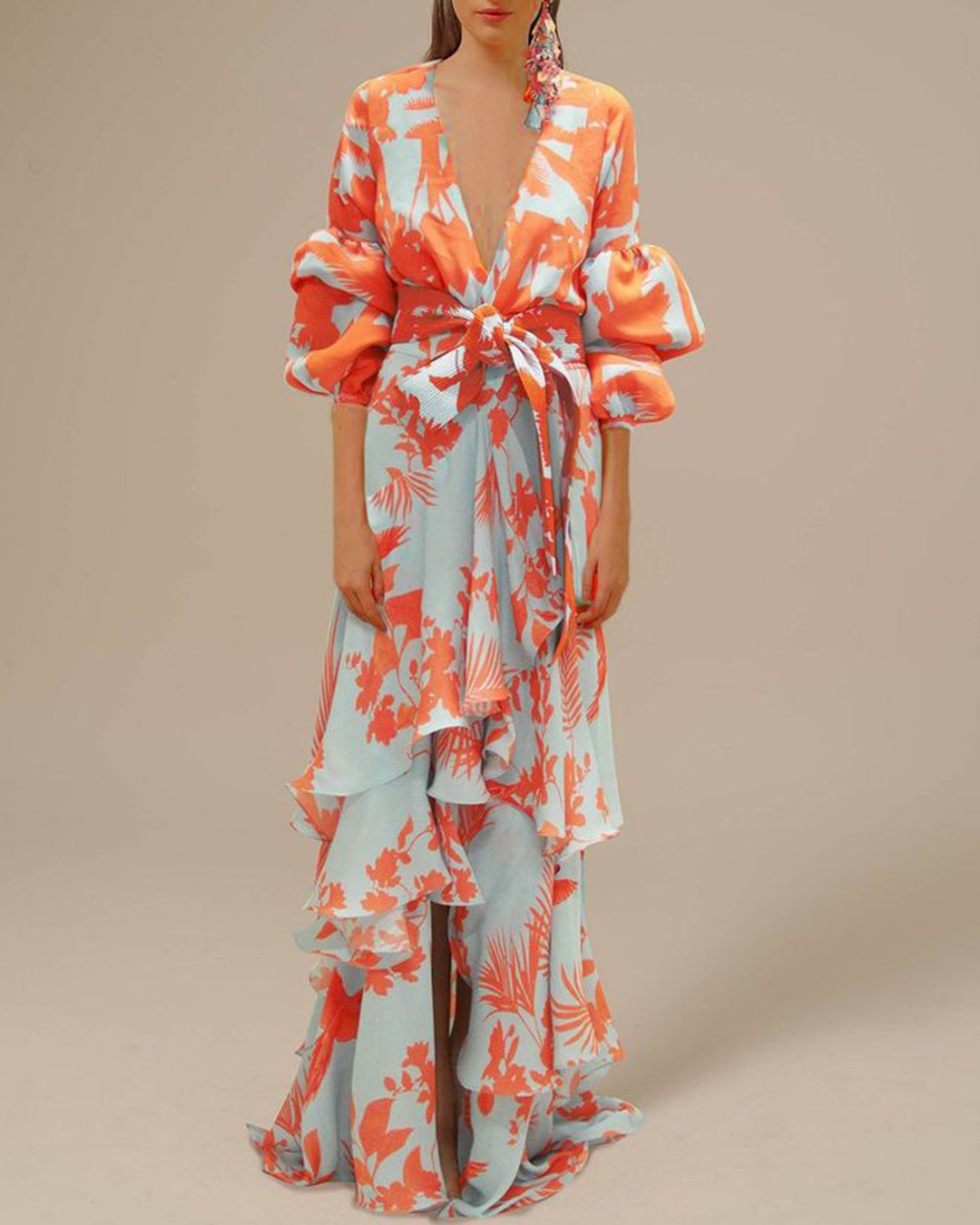 Louise - bedrukte chiffon maxi-jurk