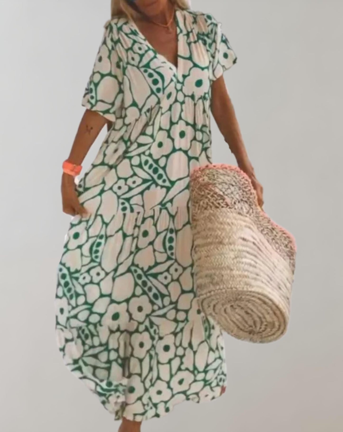 Toni - Bohemian bedrukte maxi-jurk met V-hals