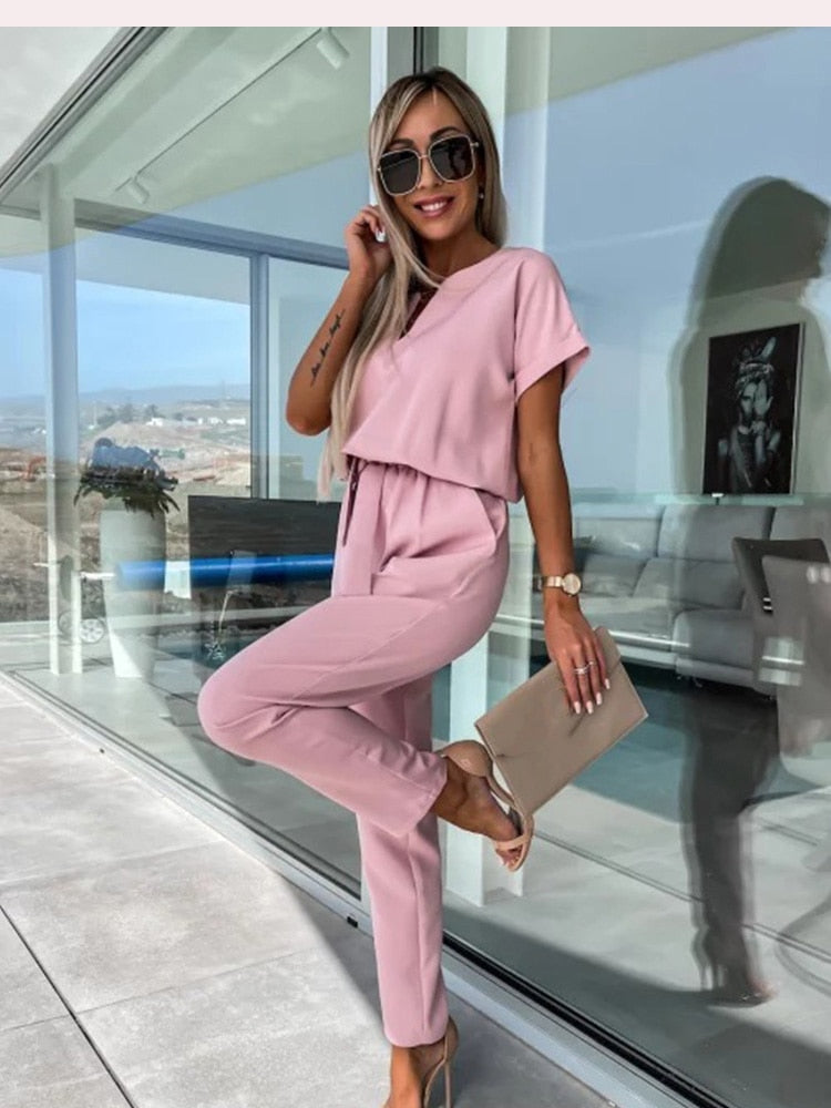 Demi - jumpsuit met korte mouwen en ceintuur - By La Bella Vie