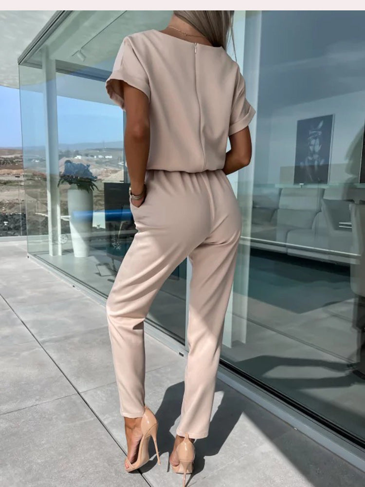 Demi - jumpsuit met korte mouwen en ceintuur - By La Bella Vie