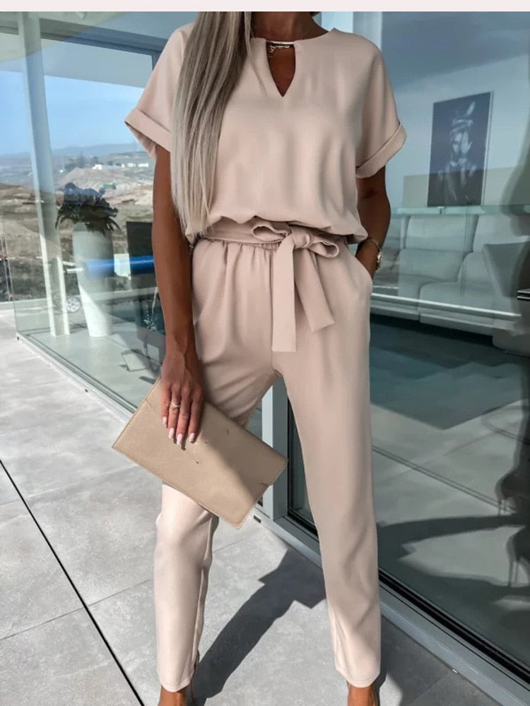 Demi - jumpsuit met korte mouwen en ceintuur - By La Bella Vie