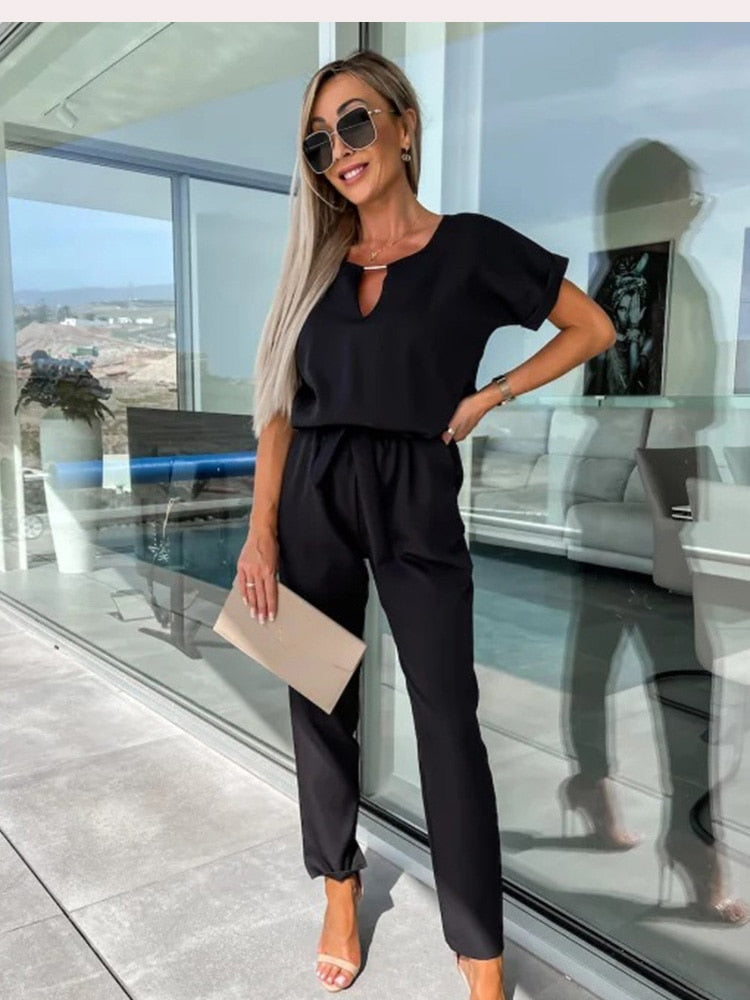 Demi - jumpsuit met korte mouwen en ceintuur - By La Bella Vie