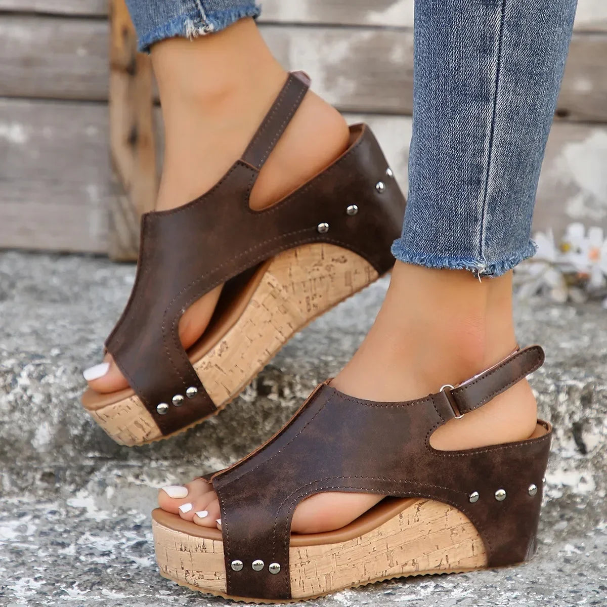Orthopedische sleehak sandalen met open neus - By La Bella Vie
