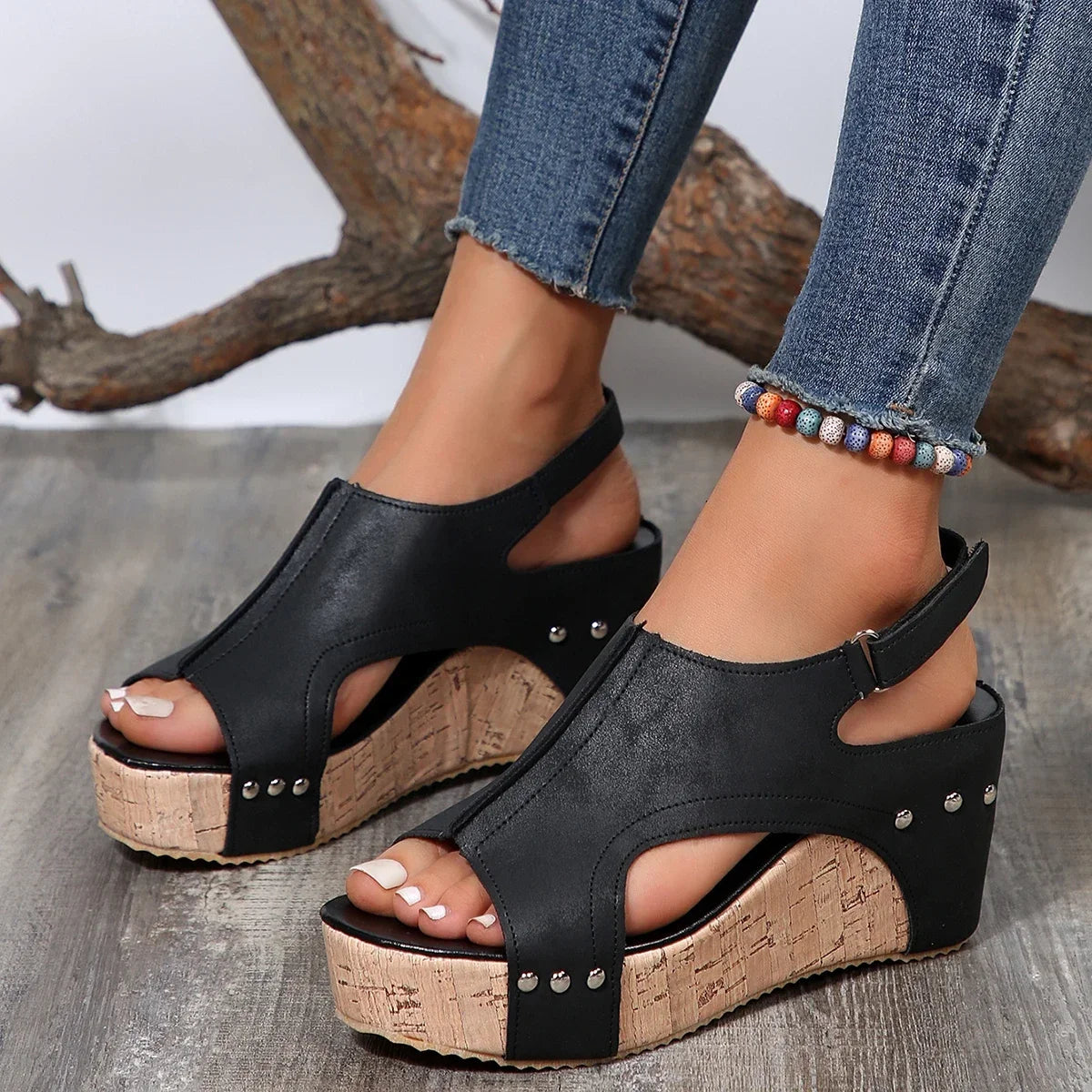 Orthopedische sleehak sandalen met open neus - By La Bella Vie