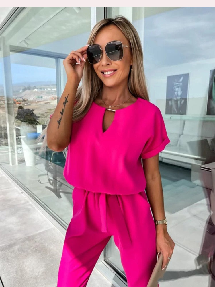 Demi - jumpsuit met korte mouwen en ceintuur - By La Bella Vie