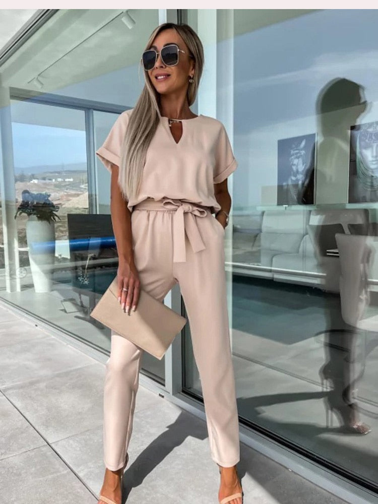 Demi - jumpsuit met korte mouwen en ceintuur - By La Bella Vie