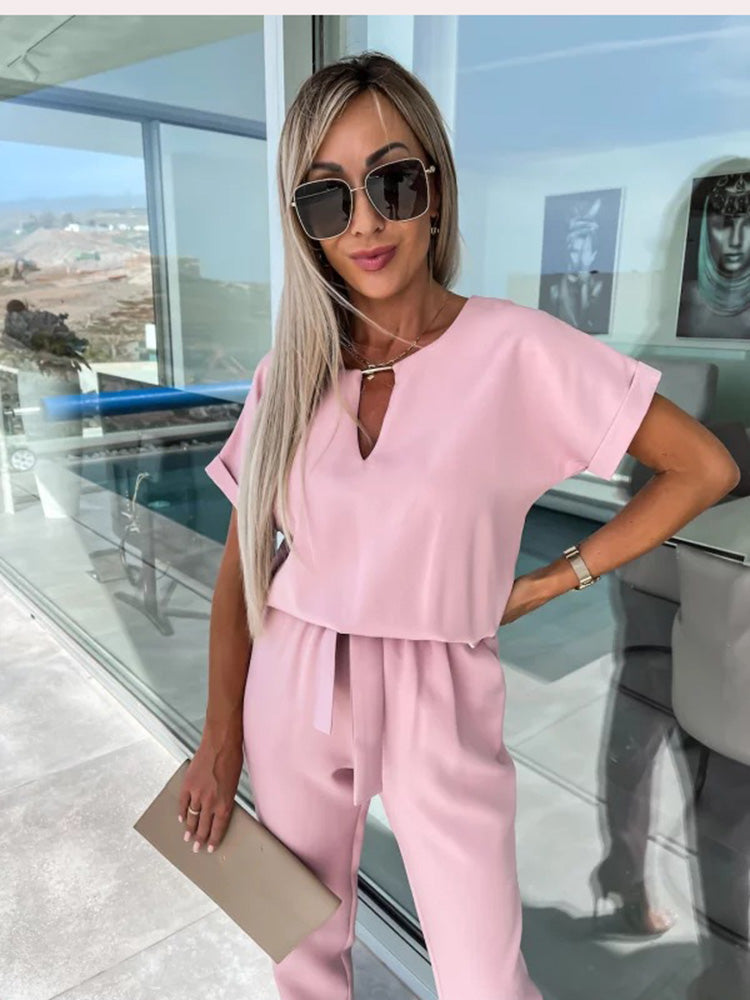 Demi - jumpsuit met korte mouwen en ceintuur - By La Bella Vie