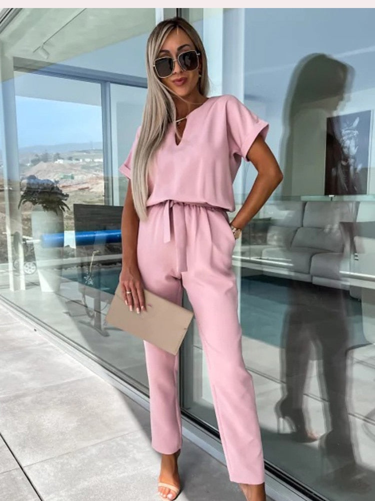 Demi - jumpsuit met korte mouwen en ceintuur - By La Bella Vie