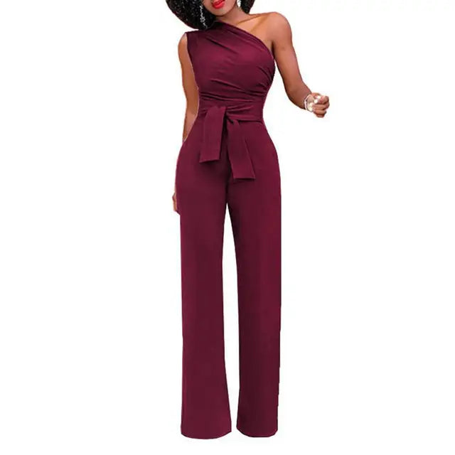 Lila - nauwsluitende jumpsuit met één schouder - By La Bella Vie
