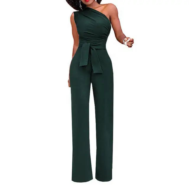 Lila - nauwsluitende jumpsuit met één schouder - By La Bella Vie