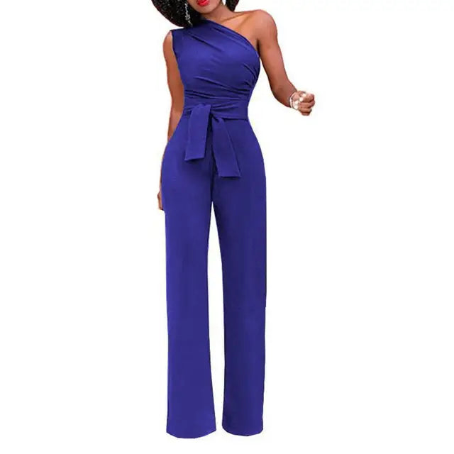Lila - nauwsluitende jumpsuit met één schouder - By La Bella Vie
