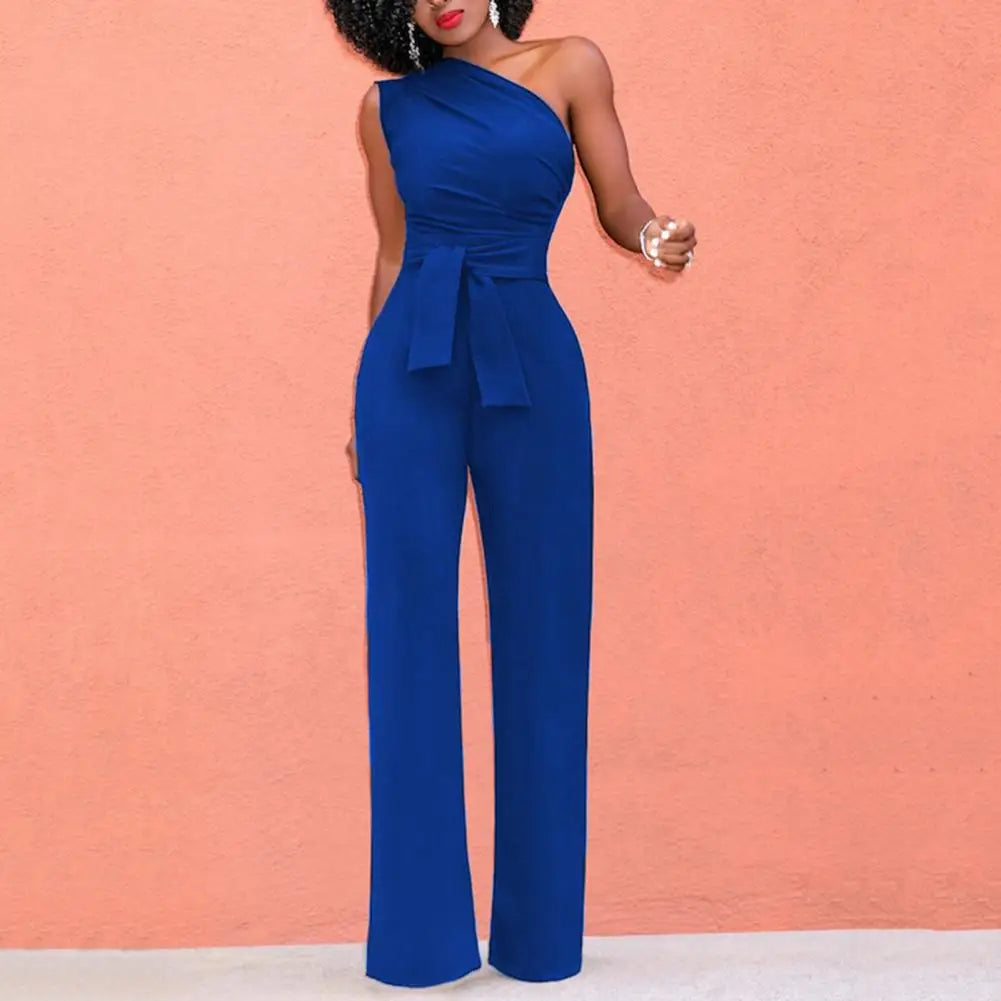 Lila - nauwsluitende jumpsuit met één schouder - By La Bella Vie