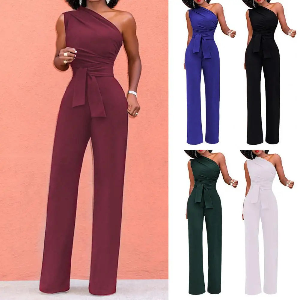 Lila - nauwsluitende jumpsuit met één schouder - By La Bella Vie