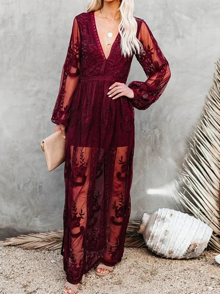Divine - stijlvolle zomerse kanten maxi jurk