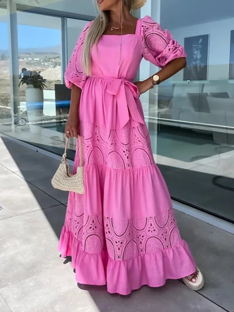Leslie - elegante kanten maxi jurk