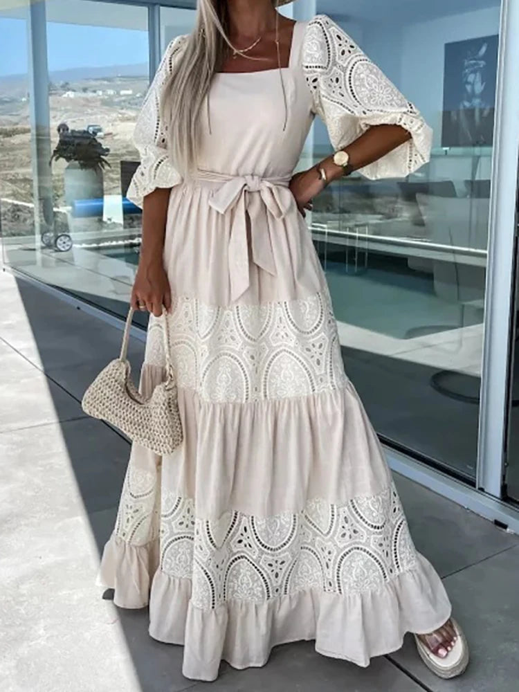 Leslie - elegante kanten maxi jurk