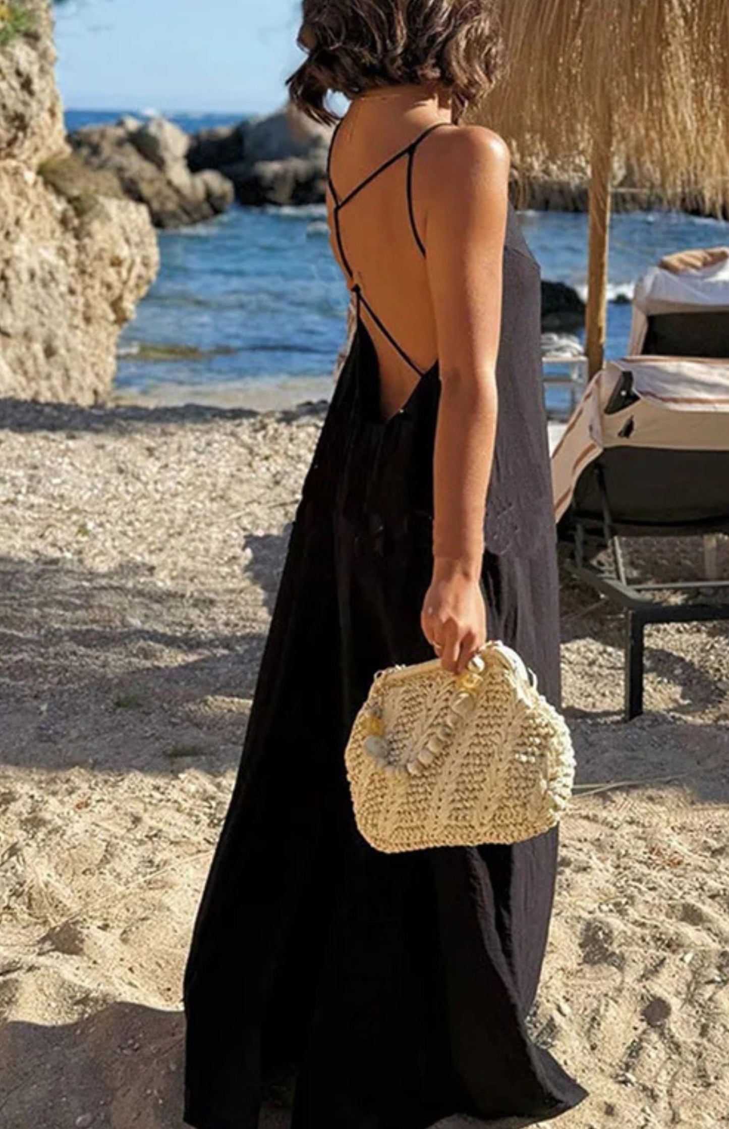 Linnen Backless Maxi Jurk Met Elegante Vloeiende Boho Vibes