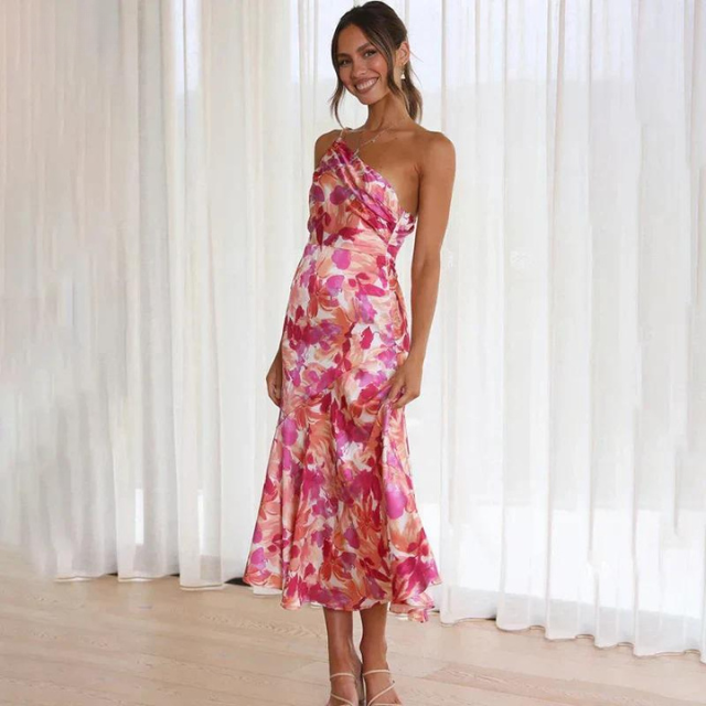 Elegante off-shoulder bloemen maxi jurk