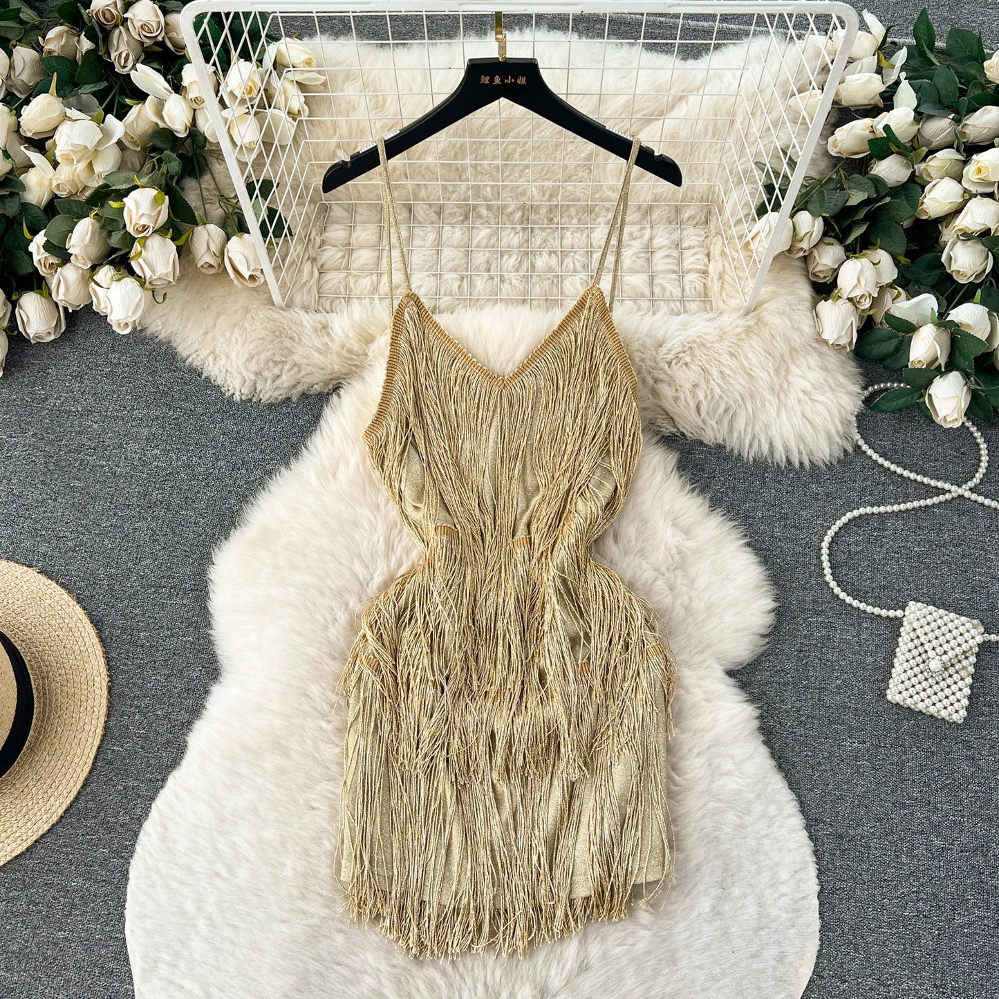 Gia – Sequin Mini Jurk met Franjes Dames
