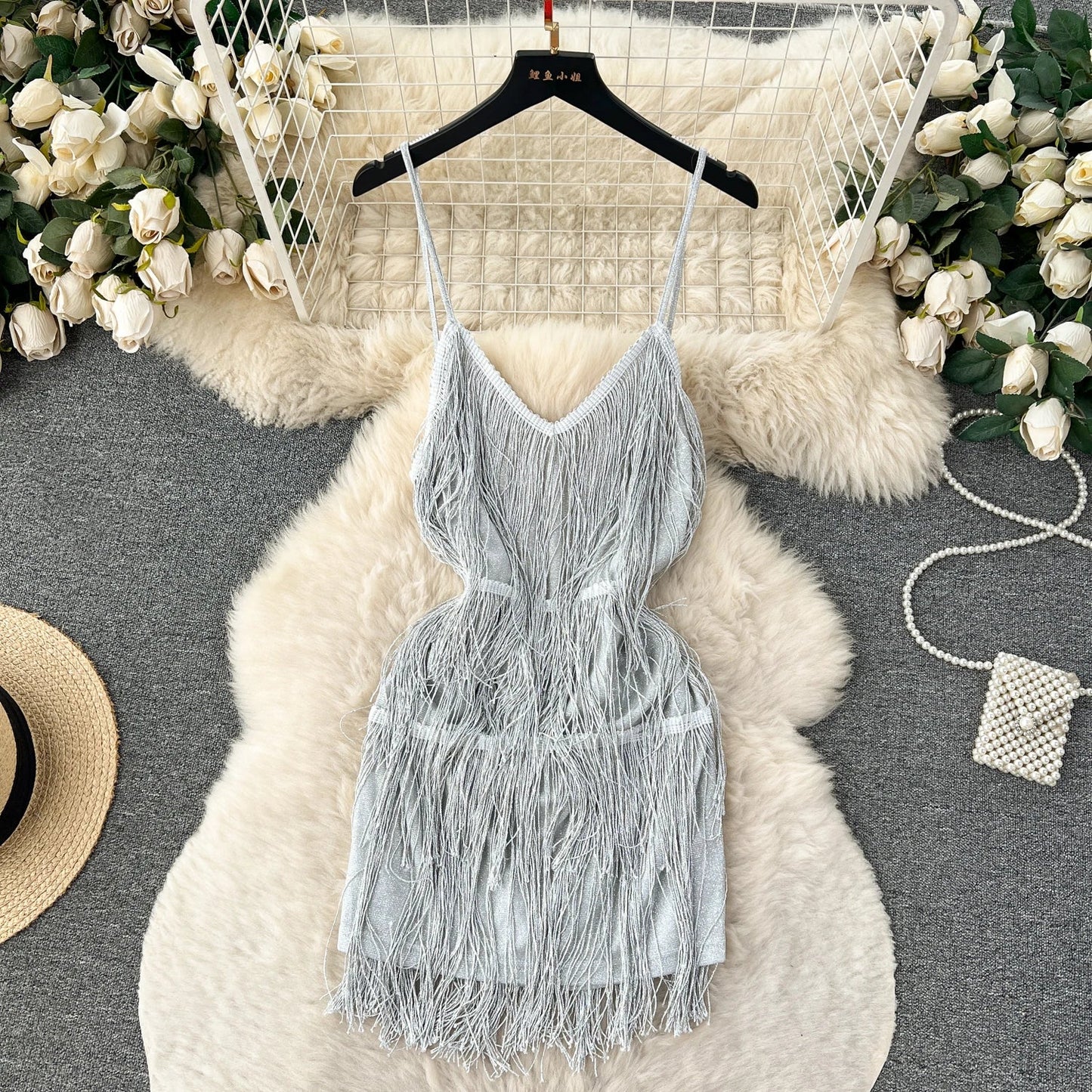Gia – Sequin Mini Jurk met Franjes Dames