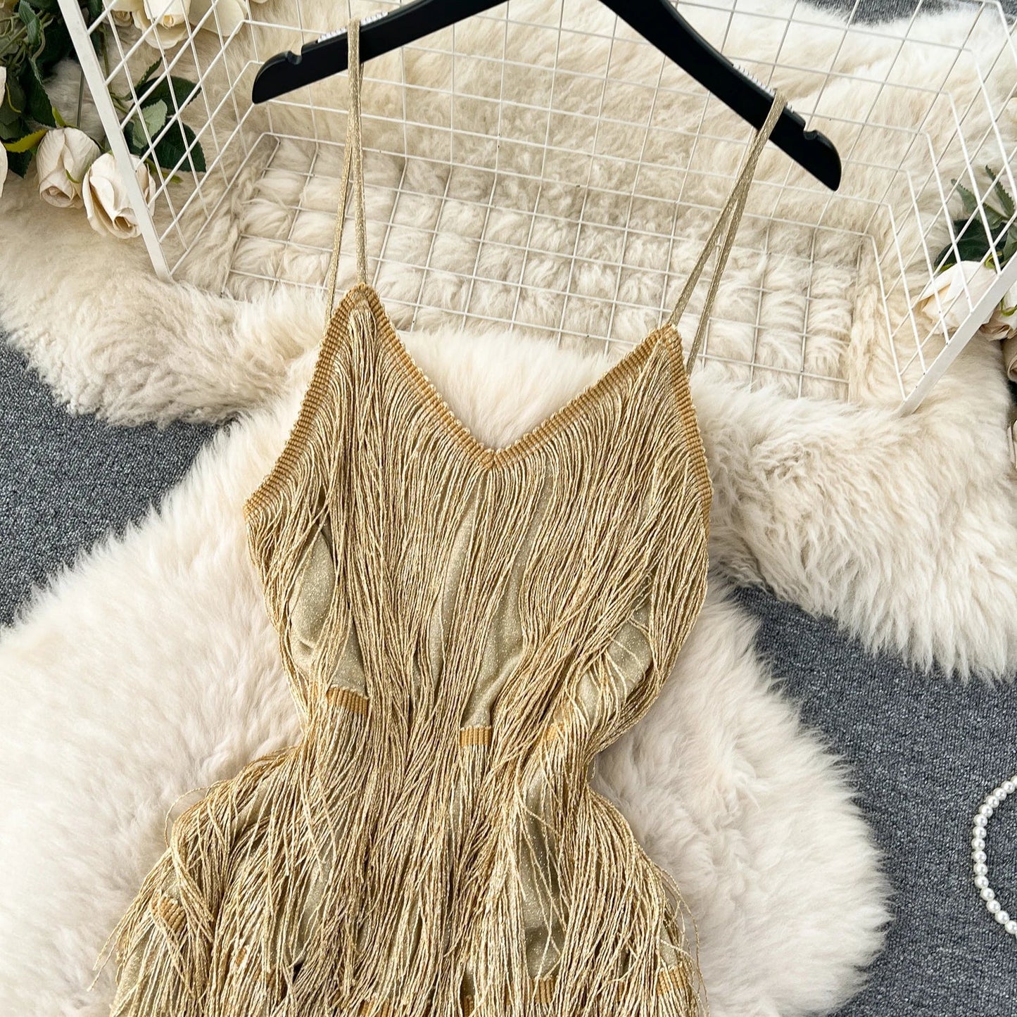 Gia – Sequin Mini Jurk met Franjes Dames