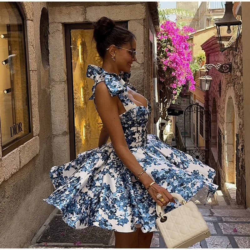 Camille – Bloemen Mini Ibiza Jurk Dames - Zomerjurk