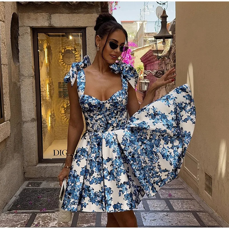 Camille – Bloemen Mini Ibiza Jurk Dames - Zomerjurk