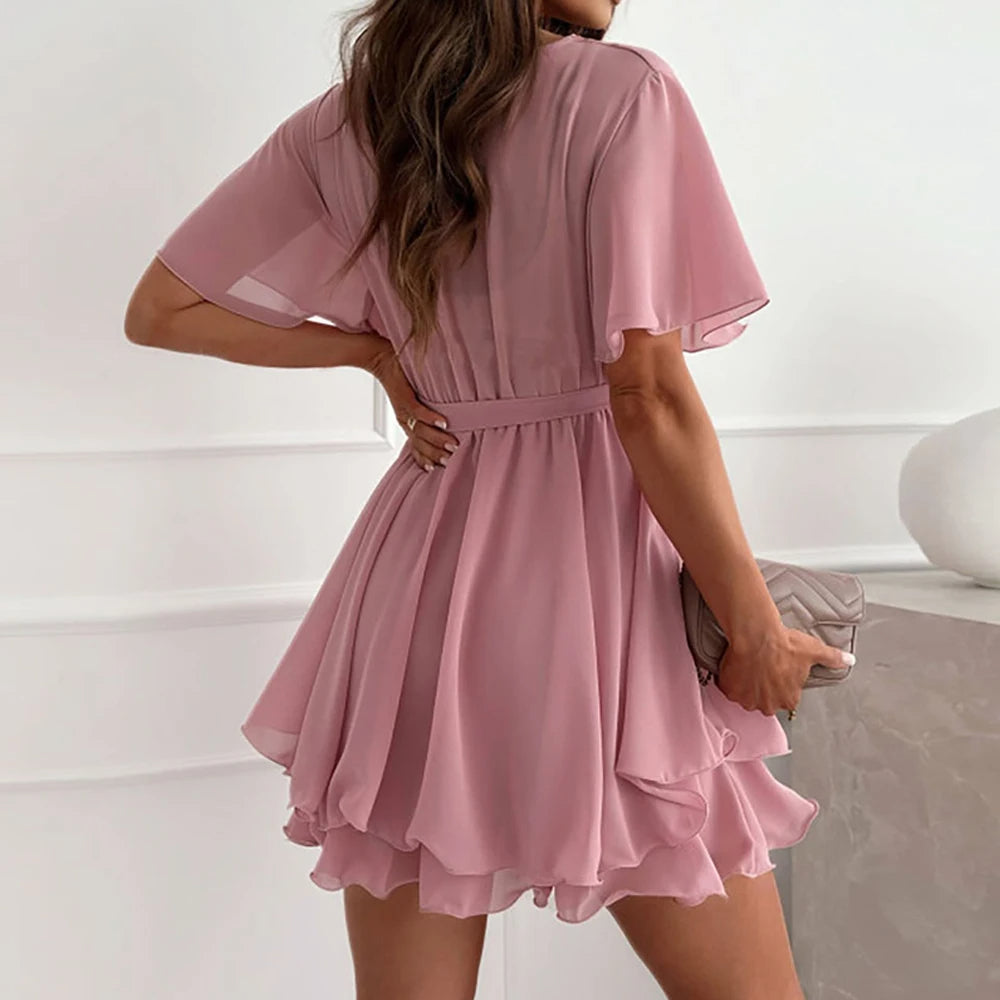 Chiffon Wikkel Korte Mouw Jurk