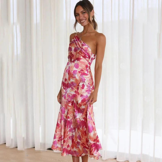 Elegante off-shoulder bloemen maxi jurk
