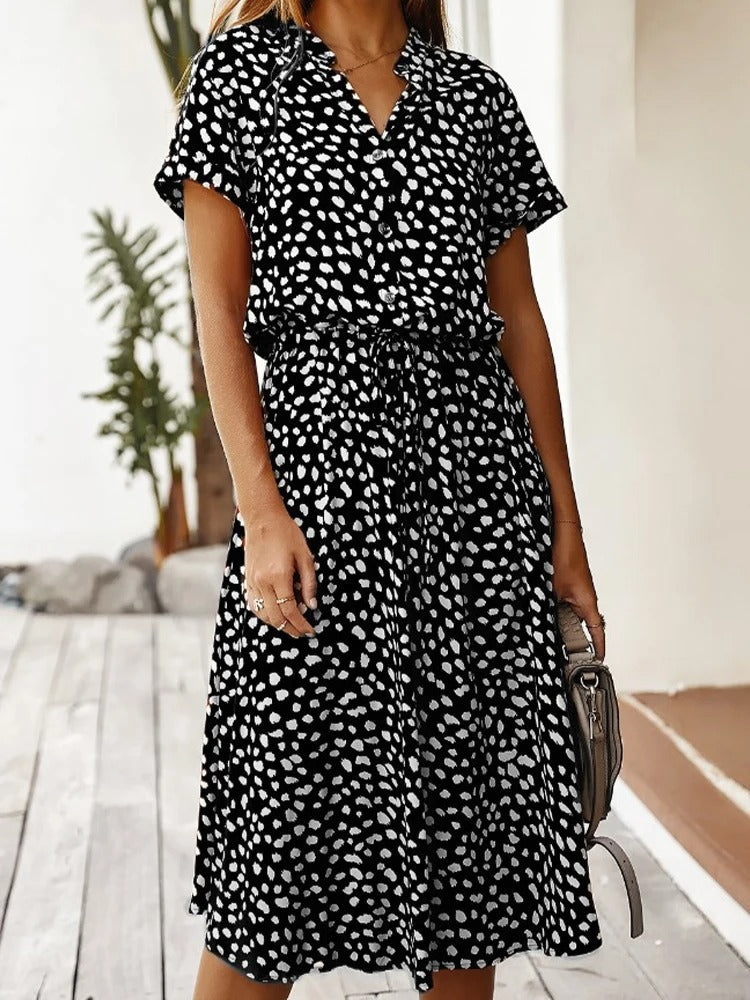 Doris - stijlvolle midi-jurk met elastische tailleprint