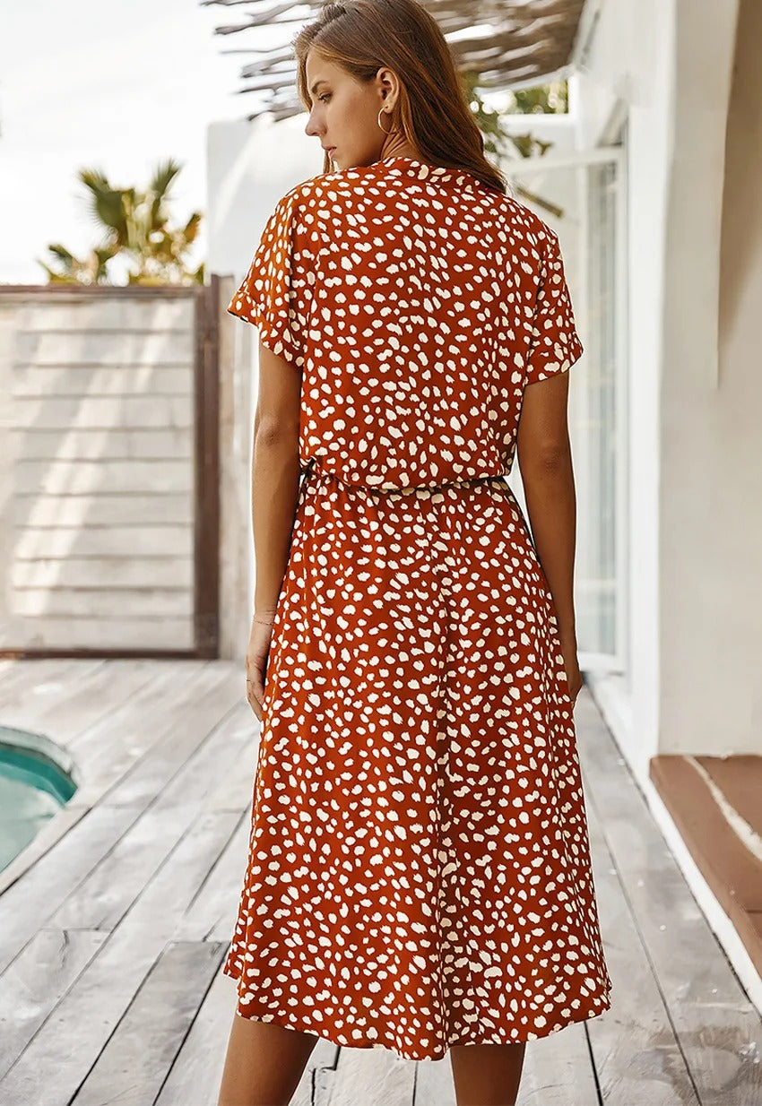 Doris - stijlvolle midi-jurk met elastische tailleprint