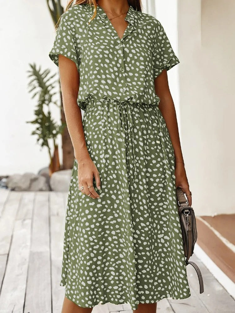 Doris - stijlvolle midi-jurk met elastische tailleprint