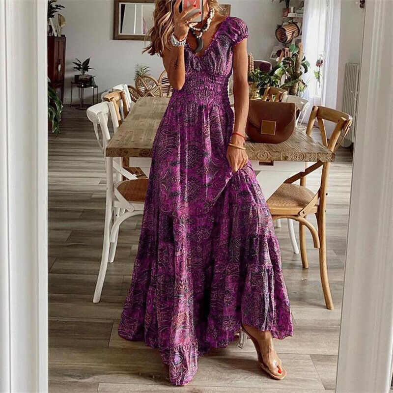 Desire - stijlvolle lange boho jurk met korte mouwen